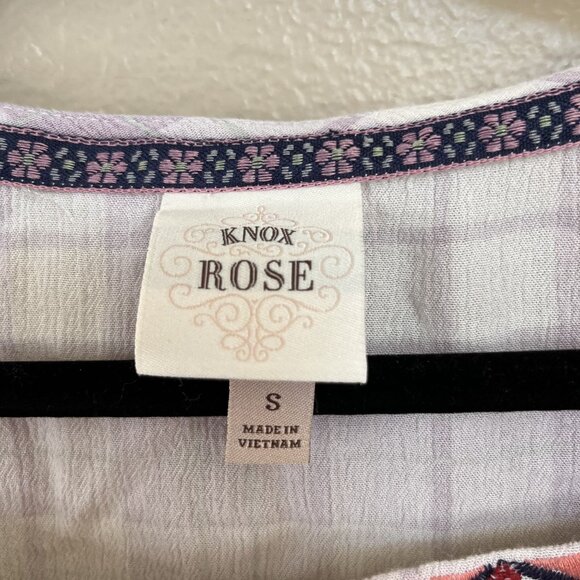 Knox Rose Purple Embroidered Plaid Short Sleeve Top Womens Small Rayon Blend - Picture 3 of 6